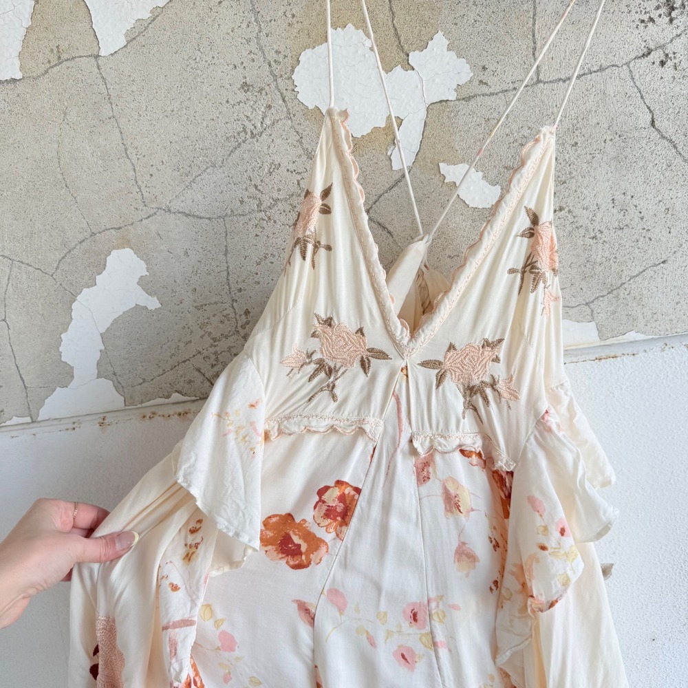 Free People Midi Dress Embroidered Floral Boho Handkerchief Hem Sundress Small - Picture 3 of 14